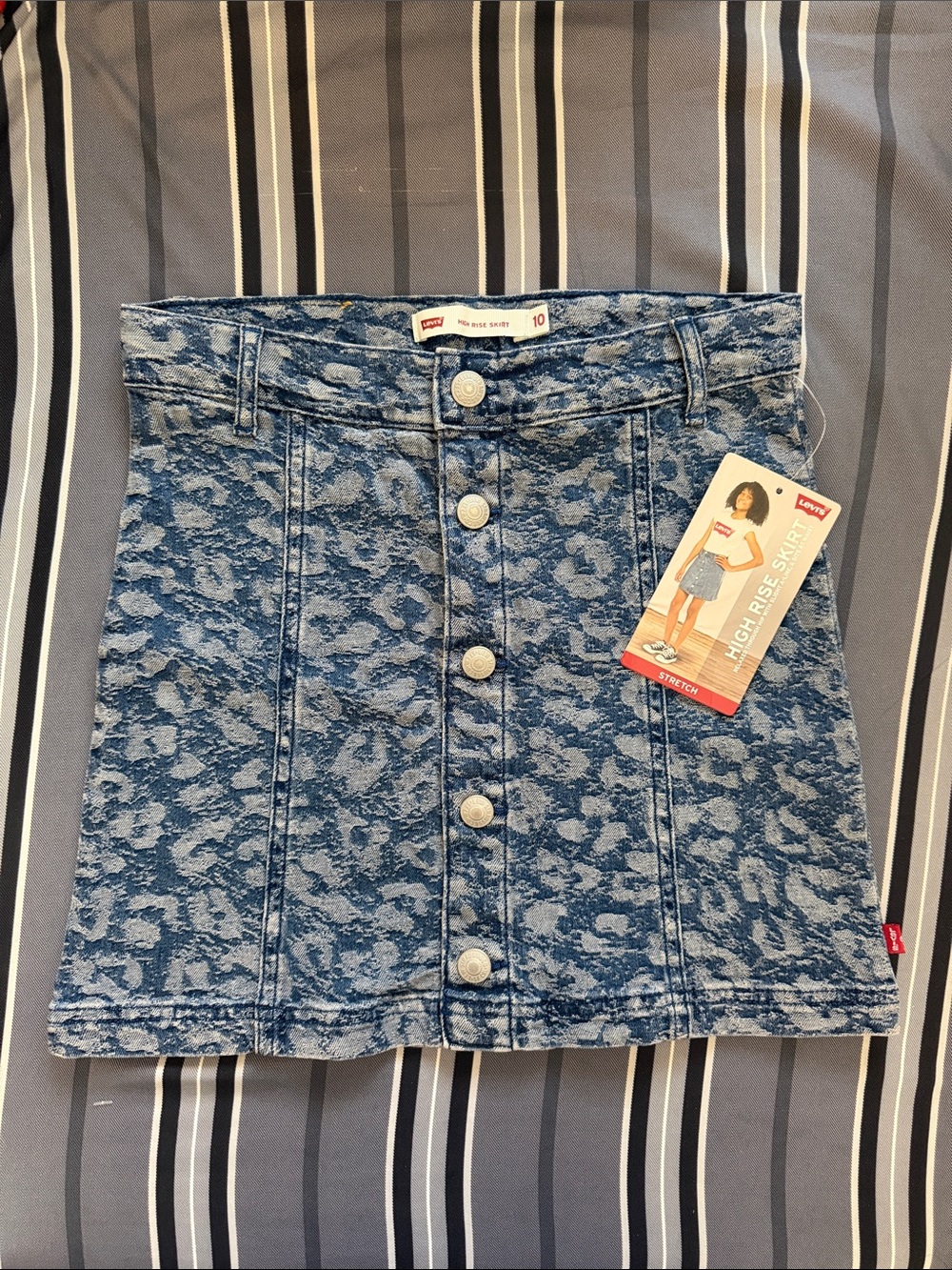Levi's Girls High Rise Skirt Blue Cheetah Print Jacquard